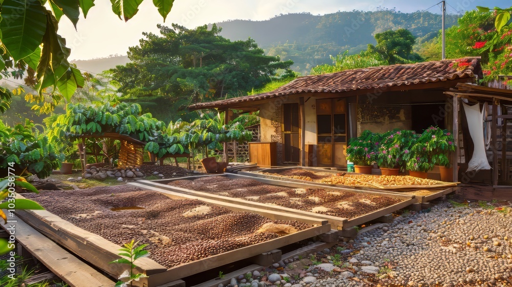 Tranquil coffee landscape: a perfect blend of nature and flavor Tranquil coffee landscape: a perfect blend of nature and flavor