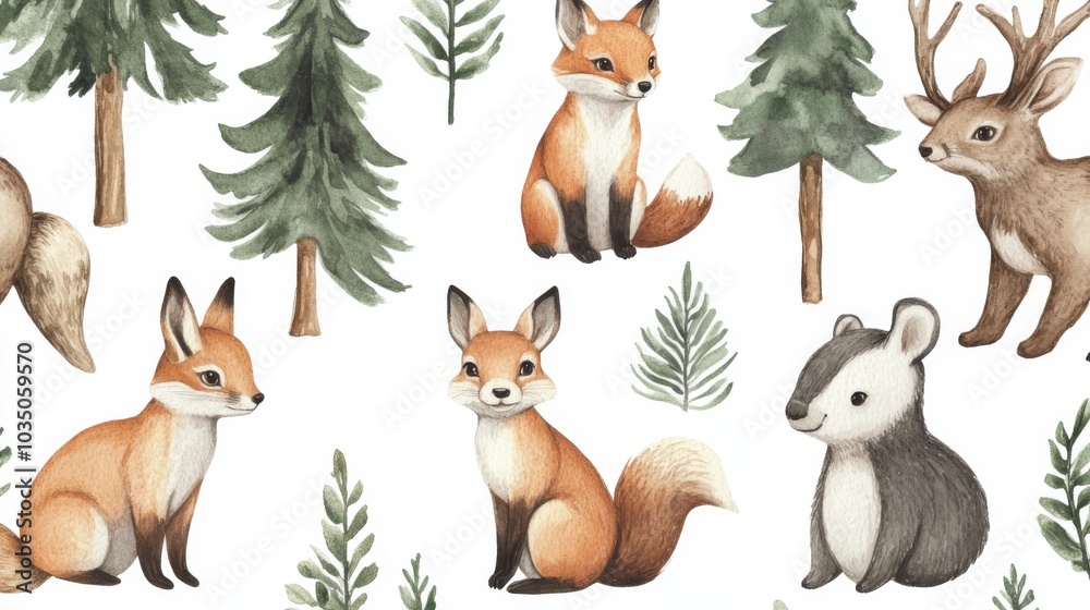 Fototapeta premium Woodland Creatures Pattern