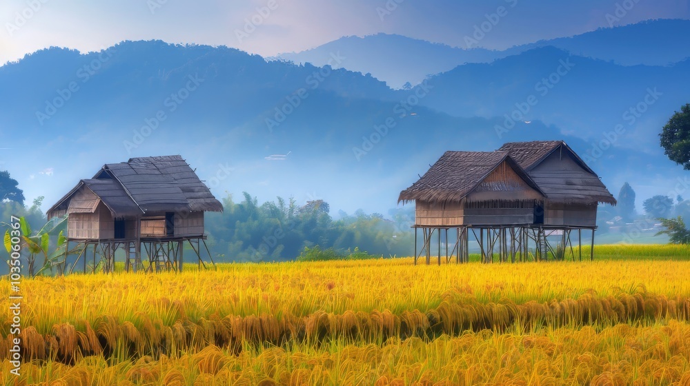 Verdant rice plantation: lush landscape of sustainable growth Verdant rice plantation: lush landscape of sustainable growth