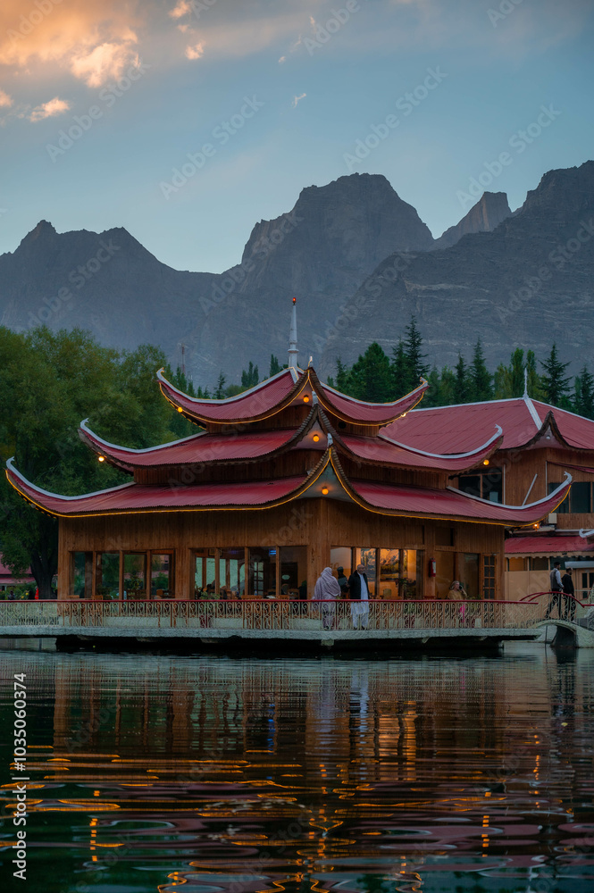 Lower Kachura Lake, also known as Shangrila Lake and Resort, is a lake located at Skardu in Gilgit-Baltistan, Pakistan, and situated at a height of 2,500 meters, since 1983. Lower Kachura Lake, also known as Shangrila Lake and Resort, is a lake located at Skardu in Gilgit-Baltistan, Pakistan, and situated at a height of 2,500 meters, since 1983.
