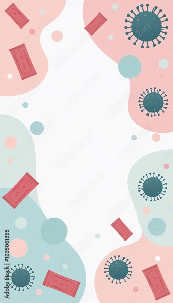 Abstract illustration of viruses and pathogens in a colorful background with copy space