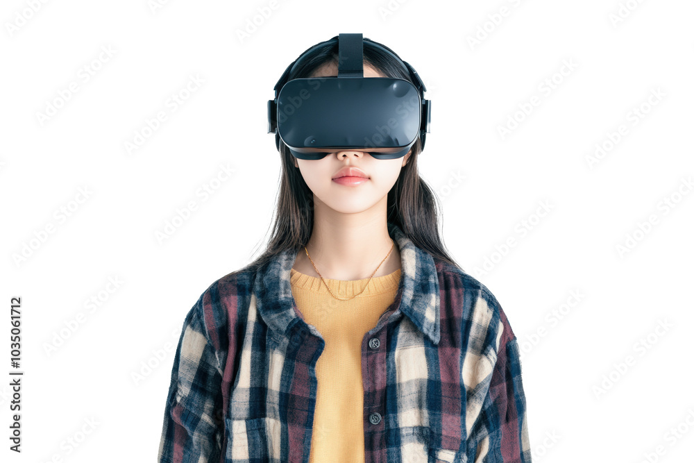 Cute Asian teenager wearing VR glasses headset Cute Asian teenager wearing VR glasses headset