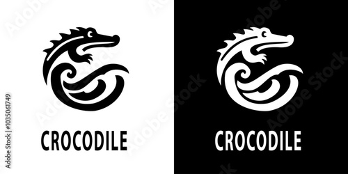 A dynamic crocodile logo design with sleek curves and bold lines, symbolizing power and agility