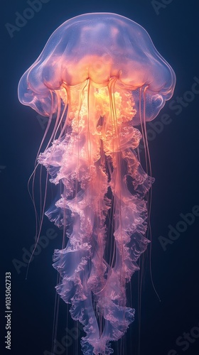 A glowing jellyfish illuminated in dark waters, showcasing its beauty.