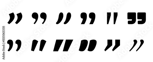Quotation double commas. Quote mark sigh for chat discussion. quotes marks punctuation dialog element. Flat simple citation black icon.
