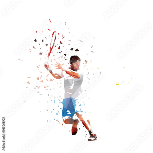 Tennis, low polygonal tennis player, isolated vector illustration. Sports athlete