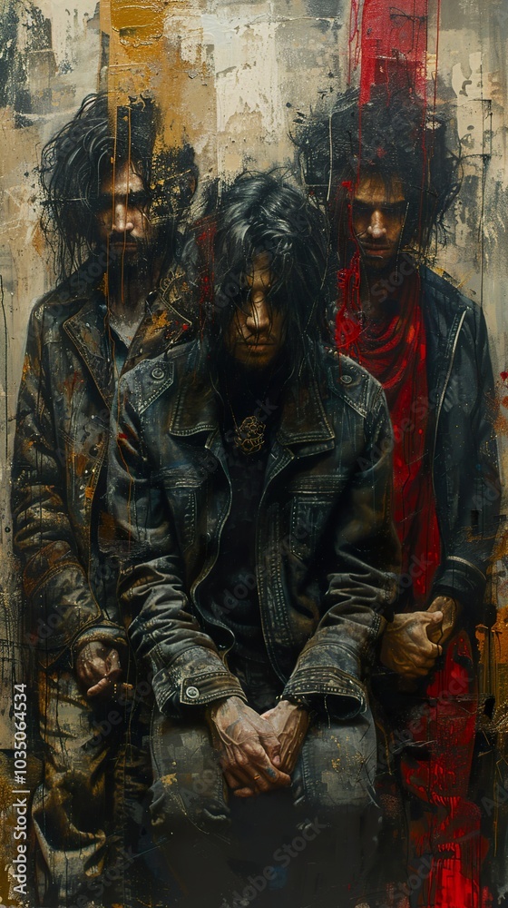 Intense Portrait of Three Men in Leather Jackets Intense Portrait of Three Men in Leather Jackets