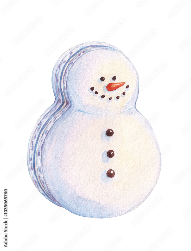 Winter dessert watercolor snowman macaron Winter dessert watercolor snowman macaron