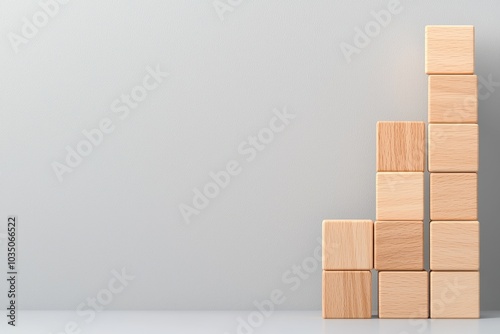 Ascending Wooden Blocks, Growth, Progress, and Success visualized.