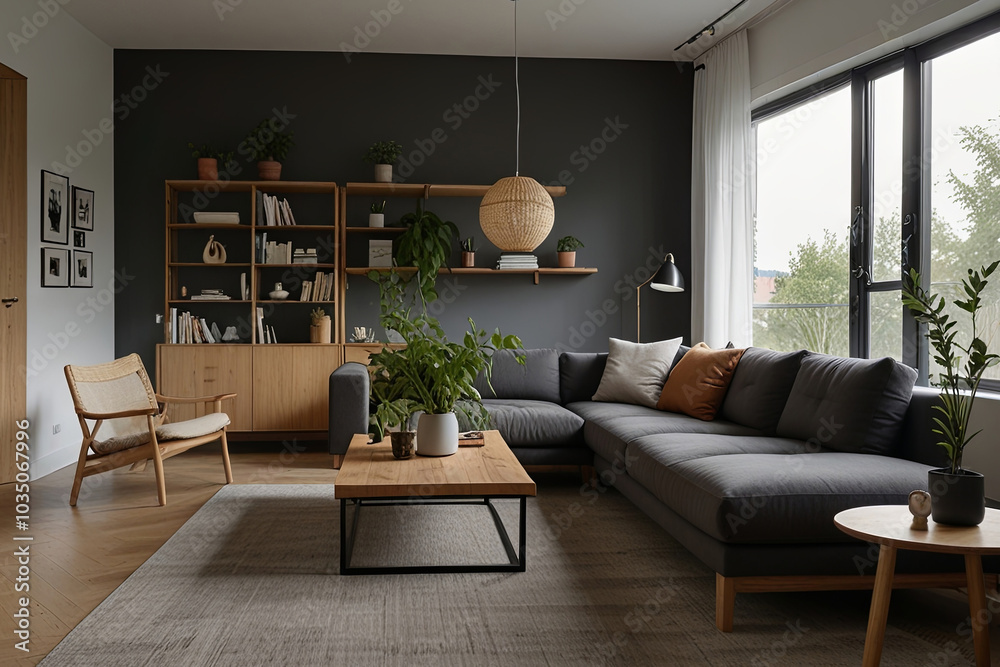 Scandinavian Living Room Inspiration Grey Sofa, Green Plants, and Natural Elegance