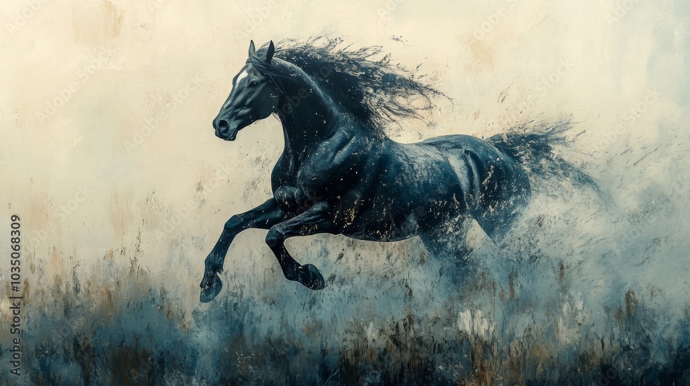 Majestic Black Horse in Motion Majestic Black Horse in Motion