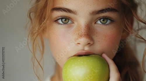 Young Girl Eating Green Apple