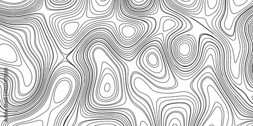 Abstract black and white wavy topography relief map background landscape geodesy topographic map lines background, topographic contour map vector illustration with black lines geography background.