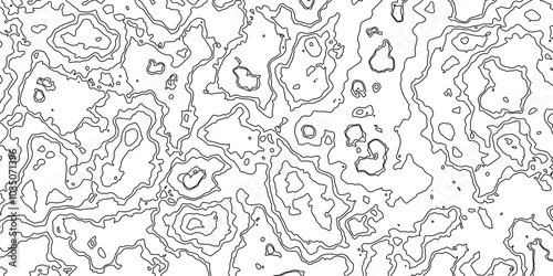Abstract black and white wavy topography relief map background landscape geodesy topographic map lines background, topographic contour map vector illustration with black lines geography background.