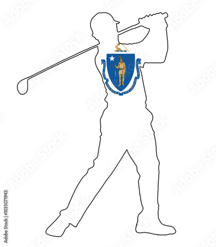 Massachusetts State Golfer Swing Silhouette