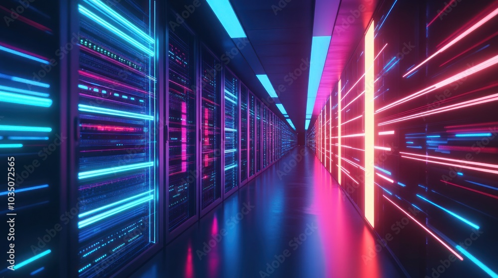 Fototapeta premium Neon Lights Server Room