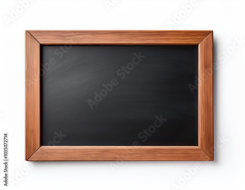 A black chalkboard on a white background and a wooden frame with clipping path . Promotion and details concept