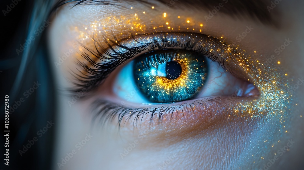Deep Brown Eye Reflecting a Starry Night Sky