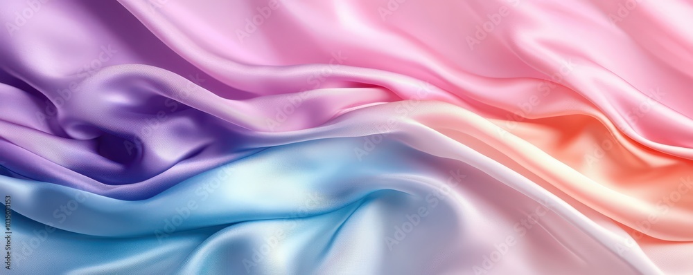 Obraz premium Silk fabric flowing softly in vibrant rainbow hues, blending gracefully with the gentle breeze.