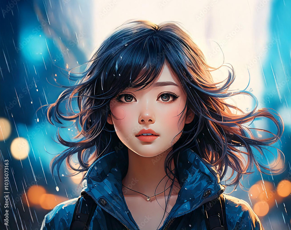 雨の中の女性 雨の中の女性