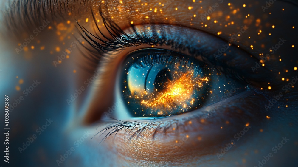 Eye Reflecting a Vast Expanse of Stars