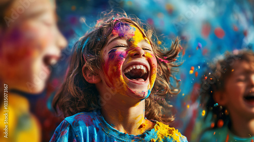 A vibrant image capturing the enthusiasm of children in creative arts classes. photo