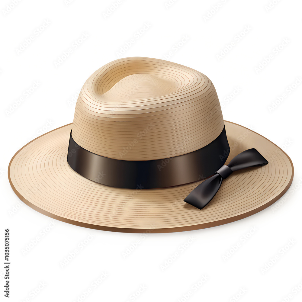 Hat, wide-brimmed, beige with a black ribbon Hat, wide-brimmed, beige with a black ribbon