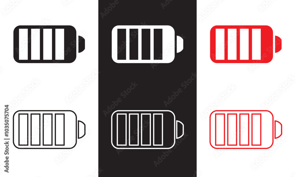 Battery icon. Vector illustration isolated on white and black background. EPS 10 Battery icon. Vector illustration isolated on white and black background. EPS 10