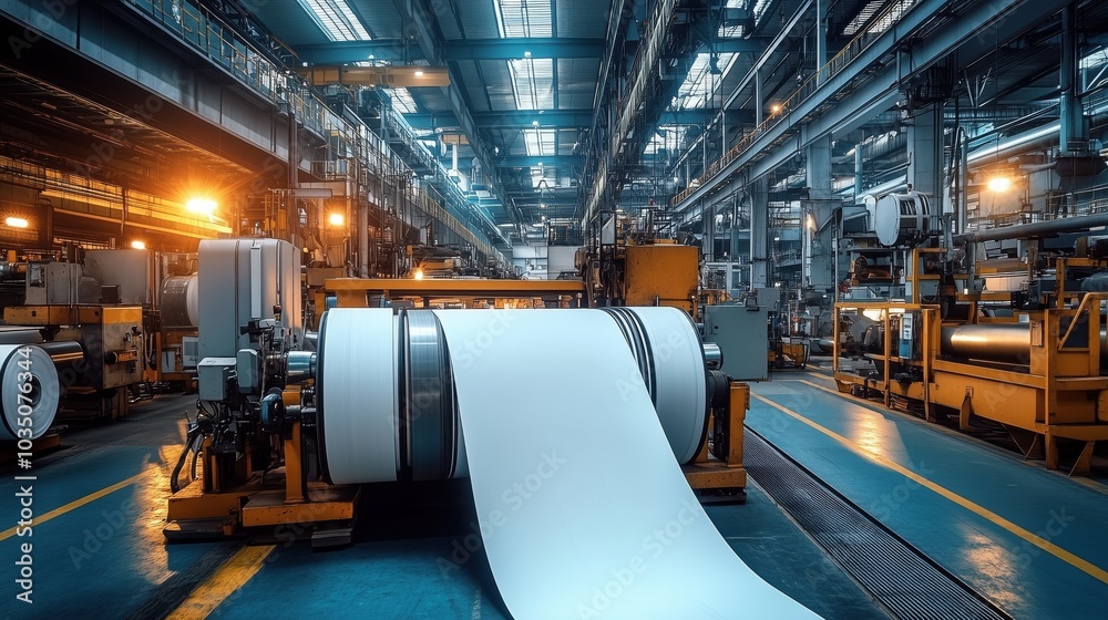 Paper Production Line in Modern Industrial Factory Paper Production Line in Modern Industrial Factory