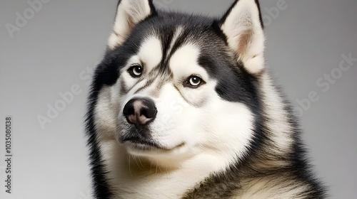 Closeup Portrait of a Fluffy and Majestic Alaskan Malamute Dog with Distinct Facial Markings and a Thick Luxurious Coat Adapted for the Cold Alaskan Winters