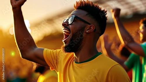 Excited Football Fan Cheering At The Game.