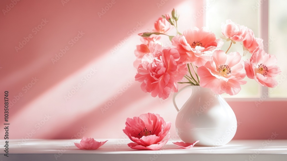Pink Poppy Bouquet in a White Vase Pink Poppy Bouquet in a White Vase