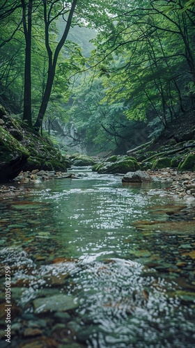 Serene River Flowing Through Lush Green Forest