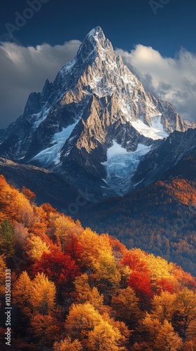 Autumn Majesty: Award-Winning Mountain Peak in a Vibrant Fall Palette