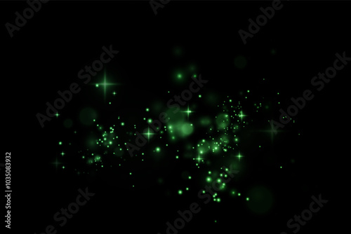 Christmas background. Powder PNG. Magic shining green dust. Fine, shiny dust bokeh green  particles fall off slightly. Fantastic shimmer effect.	
