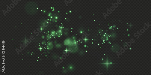Christmas background. Powder PNG. Magic shining green dust. Fine, shiny dust green bokeh particles fall off slightly. Fantastic shimmer effect.	
