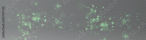 Christmas background. Powder PNG. Magic shining green dust. Fine, shiny dust bokeh green  particles fall off slightly. Fantastic shimmer effect.	
