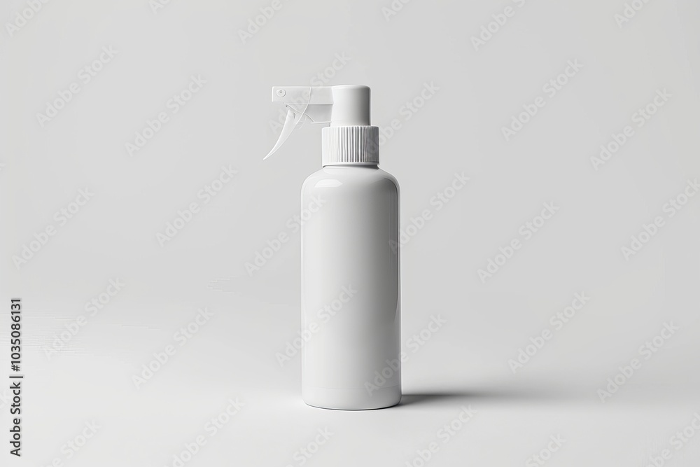 White plastic spray bottle with a trigger sprayer on a white background. White plastic spray bottle with a trigger sprayer on a white background.