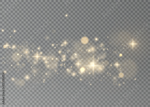 Christmas background. Powder PNG. Magic shining gold dust. Fine, shiny dust bokeh particles fall off slightly. Fantastic shimmer effect.	
