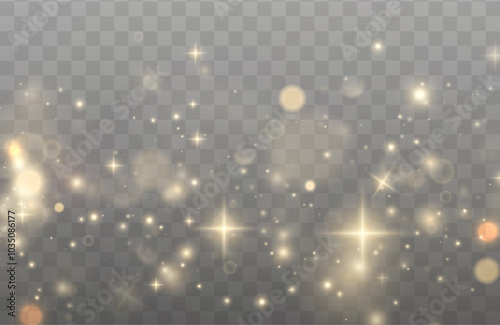 Christmas background. Powder PNG. Magic shining gold dust. Fine, shiny dust bokeh particles fall off slightly. Fantastic shimmer effect.	
