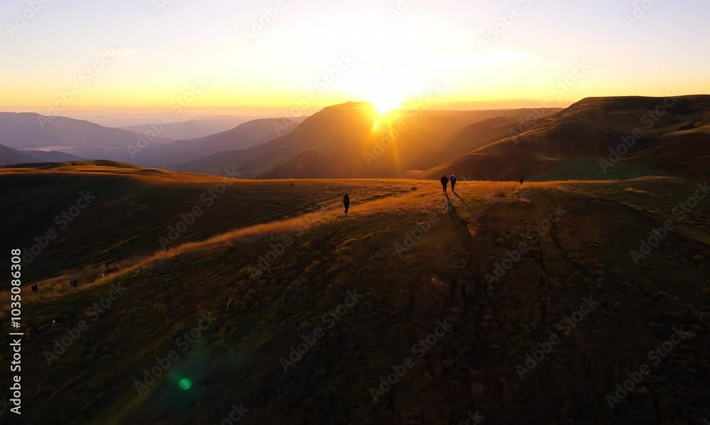 exploring nature: backpackers against the sunset exploring nature: backpackers against the sunset