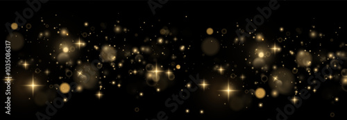 Christmas background. Powder dust light PNG. Magic shining gold dust. Fine, shiny dust bokeh particles fall off slightly. Fantastic shimmer effect. Vector illustrator.	
