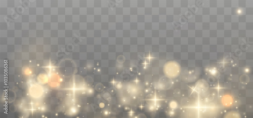 Christmas background. Powder dust light PNG. Magic shining gold dust. Fine, shiny dust bokeh particles fall off slightly. Fantastic shimmer effect. Vector illustrator.	
