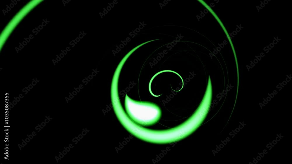 Green color glowing lines rotating and moving in circular motion modern design black background Green color glowing lines rotating and moving in circular motion modern design black background