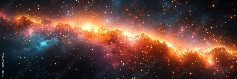 Fototapeta premium A radiant burst of colorful light particles floating in abstract space, creating a dynamic, glowing energy flow,