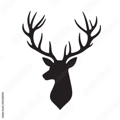 Black Silhouette Deer Head Antlers Graphic.eps photo