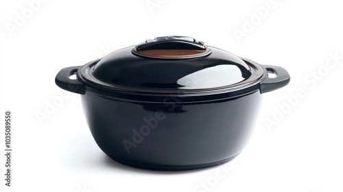 A black cooking pot with a lid, designed for preparing meals. photo