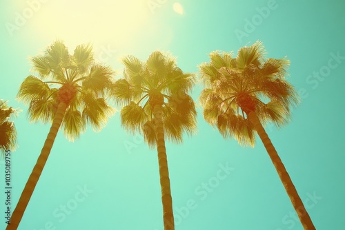 Los Angeles Palm Trees Avenue under Sunny Sky in California, Beverly Hills Street View