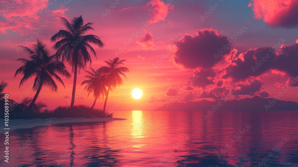 Beautiful tropical beach with palm trees silhouettes at dusk. Beautiful tropical beach with palm trees silhouettes at dusk.