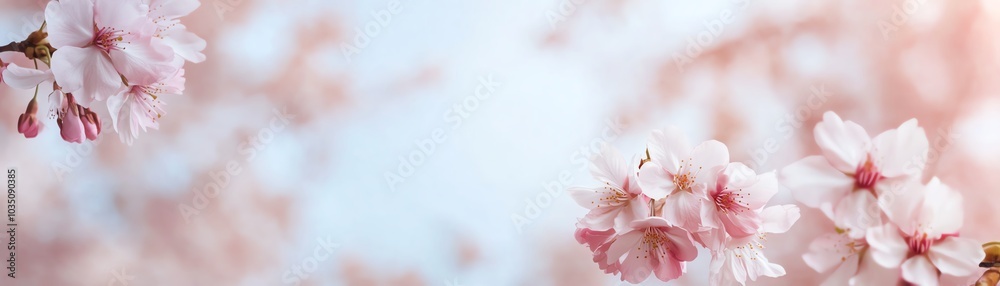 Beautiful cherry blossom branches in soft focus against a light blue sky, capturing the essence of spring's delicate and fleeting beauty. Beautiful cherry blossom branches in soft focus against a light blue sky, capturing the essence of spring's delicate and fleeting beauty.
